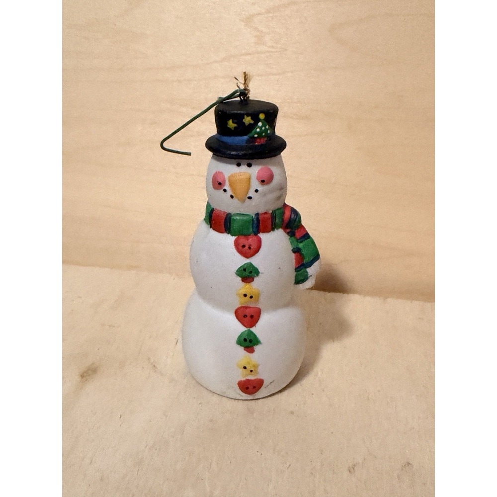 Snowman Porcelain Ornament Buttons Top hat And Scarf 4in